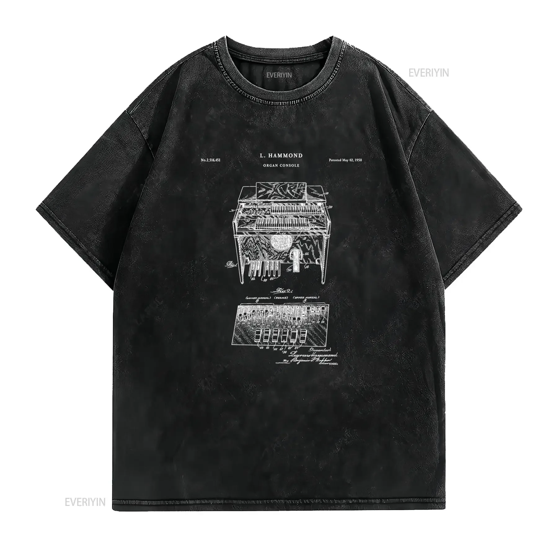 Maglietta con Stampa del Brevetto dell'Organo Hammond T Shirt Vintage per Musicisti e Appassionati di Organi Diagramma vintage