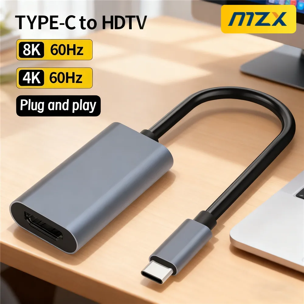 4K 60Hz 8K 30Hz USB C to HDMI-compatible Video Converter Adapter Cable HDTV Type for Macbook TV Converter iPad Samsung Android