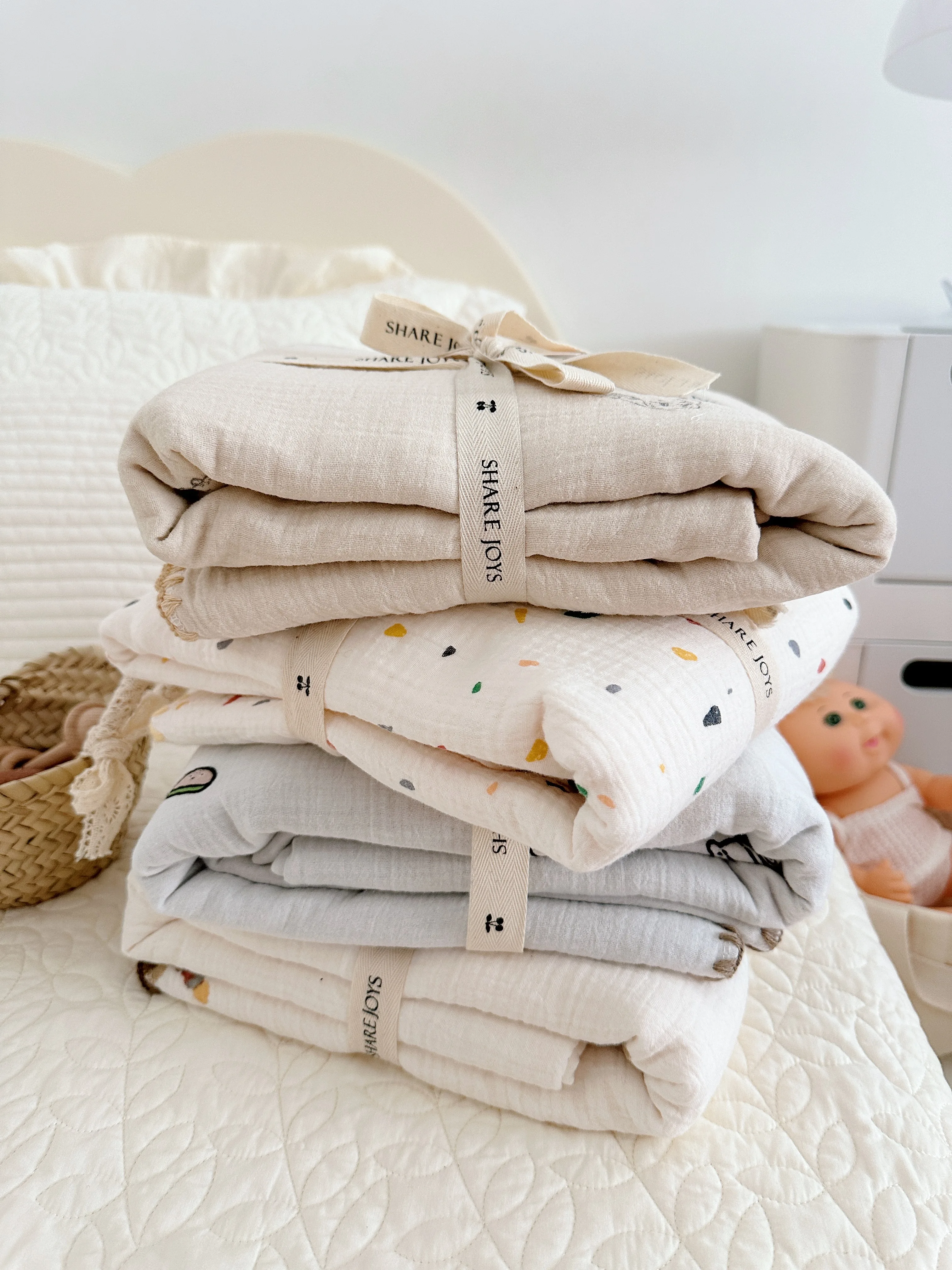 Baby Bunny Muslin Blanket Newborn Summer Blanket Cotton Muslin Receiving Blanket for Babies