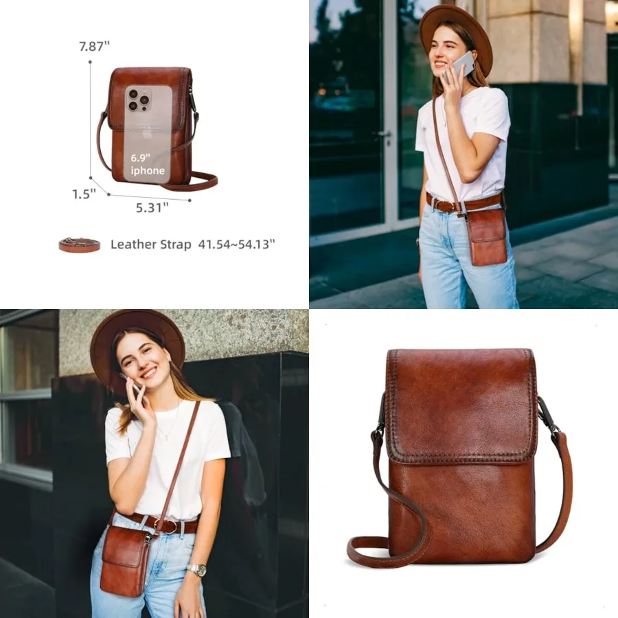 

Leather Crossbody Bags for Women RFID Blocking Cell Phone Purse Small Anti-Theft Zippered with Card slots