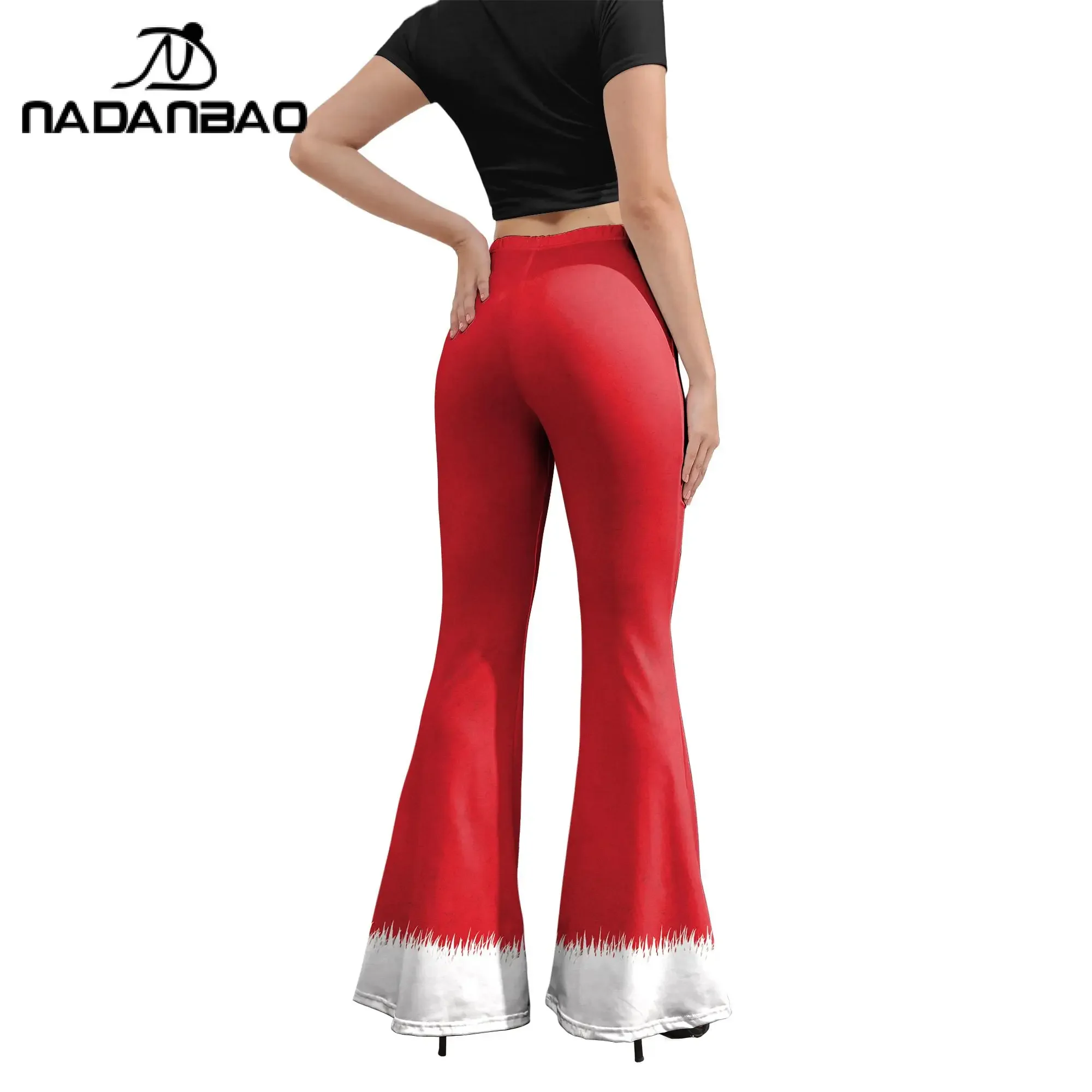 Nadanbao High Waist Bell bottoms Christmas Snowflake Belt Print Flare Leggings Pants Women Sexy Bodycon Trousers Club Pants Slim