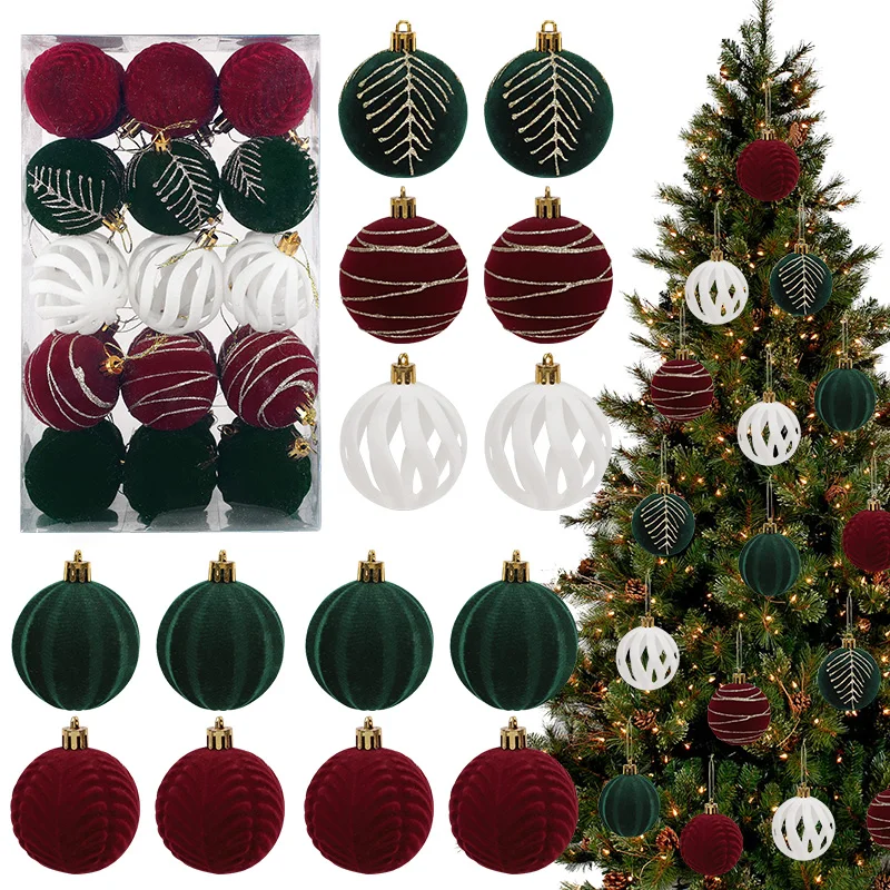 

30Pcs 6cm Christmas Ball Ornaments Velvet Red Gree White Balls Xmas Tree Hanging Pendants 2025 Christmas Decoration For Home