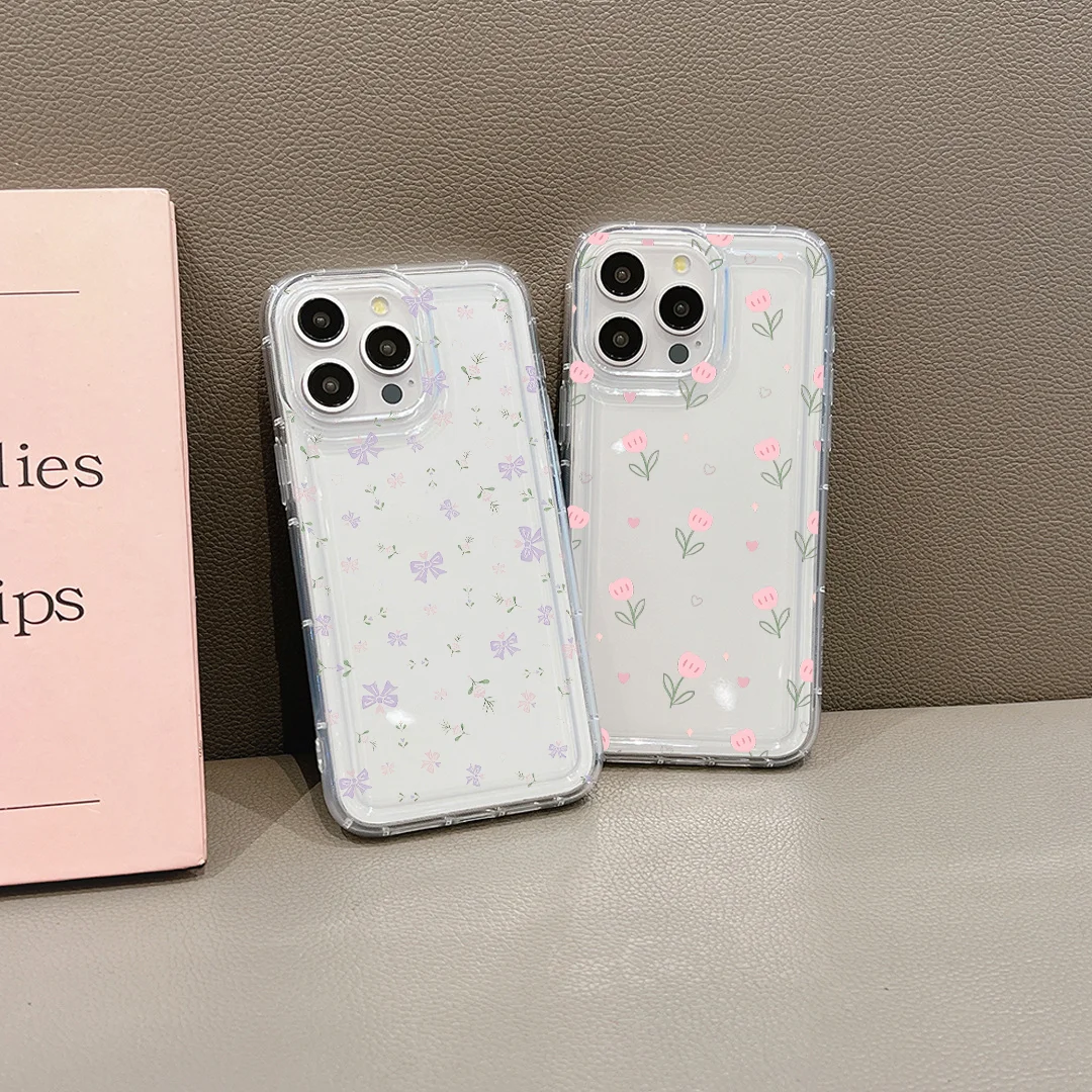 Tren Fashion Flora Casing Ponsel Bening Lembut Tahan Benturan untuk iPhone 16 15 14 13 12 11 Pro Max Plus 17 Casing Penutup Kantung Udara Anti Jatuh