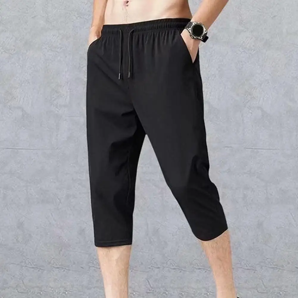 Stylish Mid Waist Solid Color Breathable Wear-resistant Ankle-banded Cropped Trousers Summer Sweatpants Soft Fabric