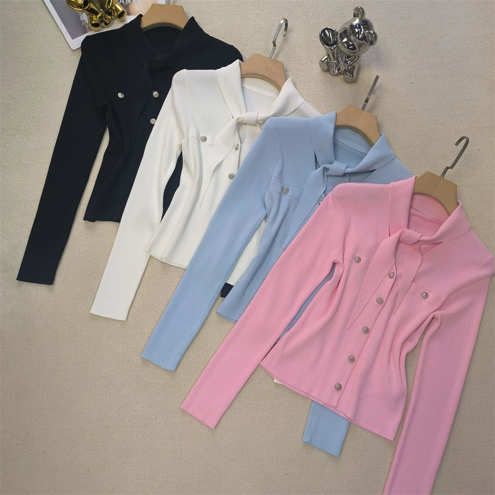 

Ele V-Ne Knitted Sweater Women's Slim Fit Long Sve Belted Early Spring Inner Wear Design Open Cardigan