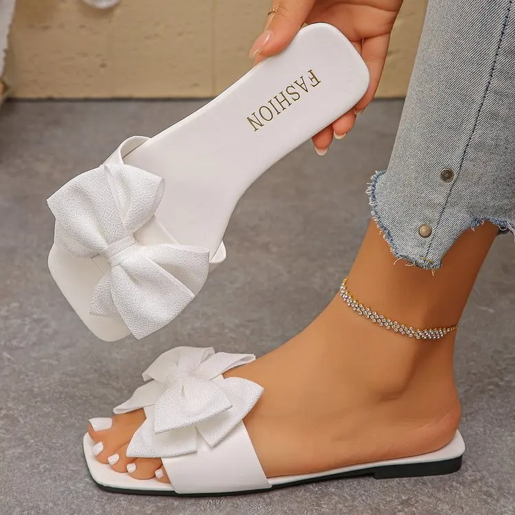 Damen-Flachschuhe, flache, lässige Strandpantoffeln, Sommermode, Schleifen-Sandalen, leichte Outdoor-Schuhe für Damen, Slides für Damen – Detail 11