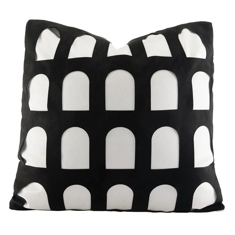 Arched Hollow Square Decorative Pillow Cover, Modern Nordic Style Sofa Cushion Cover, Soft Decoration, Black and White