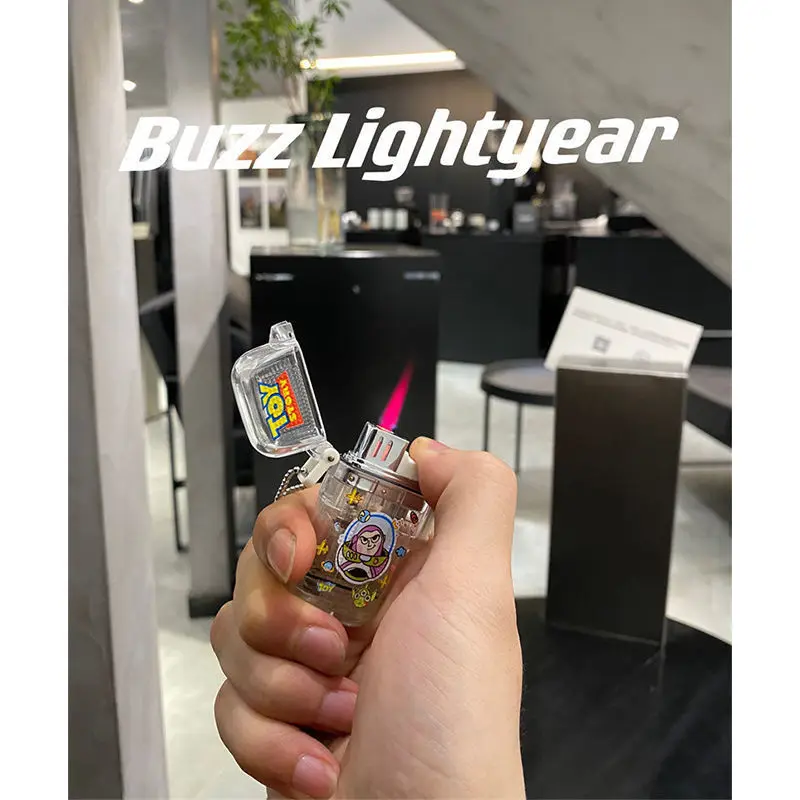 Buzz Lightyear Bar ولاعة سجائر مقاومة للرياح على شكل رسوم متحركة إبداعية مخصصة لهب وردي لعطلة الأصدقاء