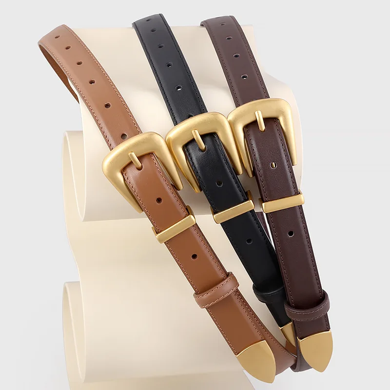 

Минималистичный новый дизайн, мужской и женский ремень в стиле ретро в стиле панк, металлический ремень из воловьей кожи «рыбий хвост», модные одинаковые джинсы, черные ремни