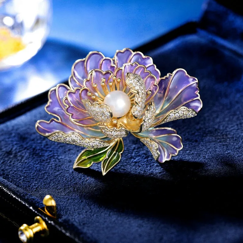 Freshwater pearl for women's brooch pin luxury woman brooches designer National style peony flower Lapel pins New year gift