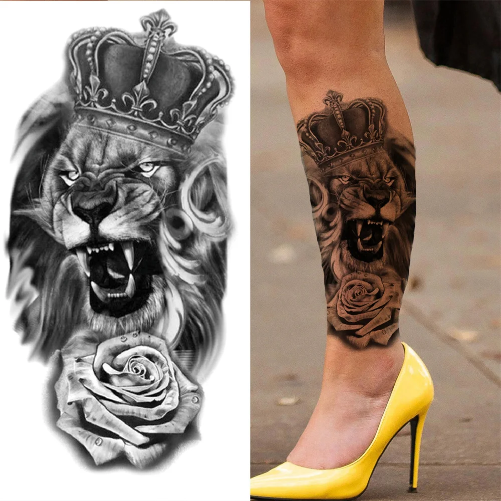 

Waterproof Temporary Tattoo Sticker Forest Lion Tiger Bear Flash Tattoos Women Leopard Wolf Crown Body Art Arm Fake Tatoo Men