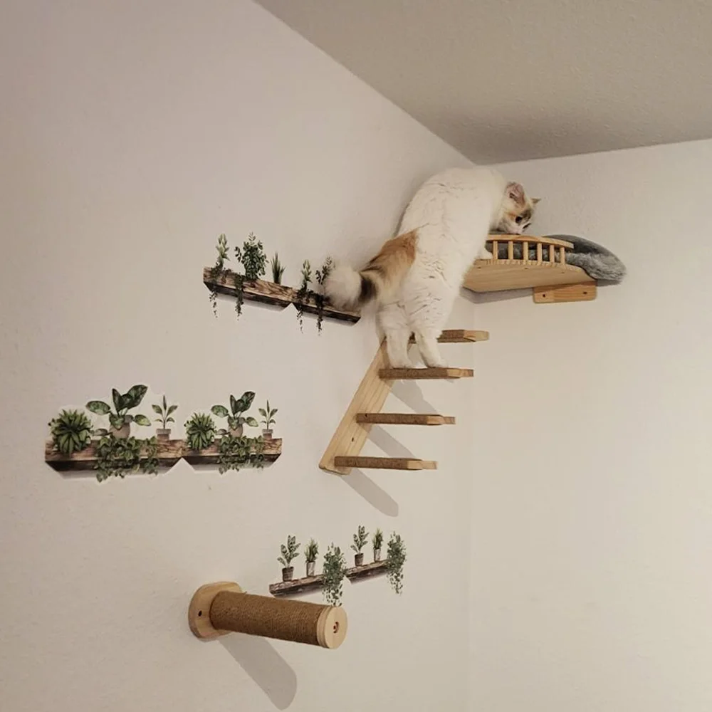 Puente colgante para gatos en madera maciza con escalera de sisal - imagen 4