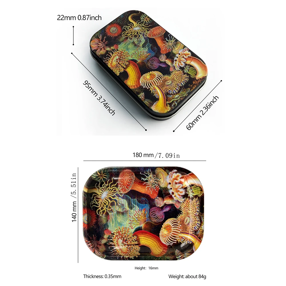 2PCS/Set Cigarette Case Rolling Tray Tinplate Box With 18x14cm Tobacco Rolling Tray Pattern Metal Smoking Accessories