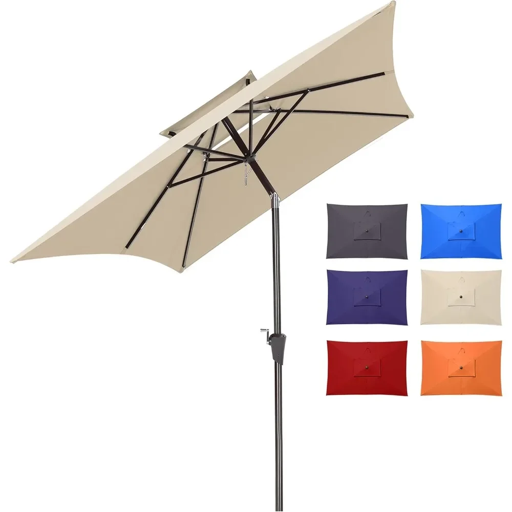 

Rectangle Patio Umbrellas 2 Tiers Outdoor Table Umbrella with Push Button Tilt and Crank for Pool, Backyard, Deck, Picnic, Yard