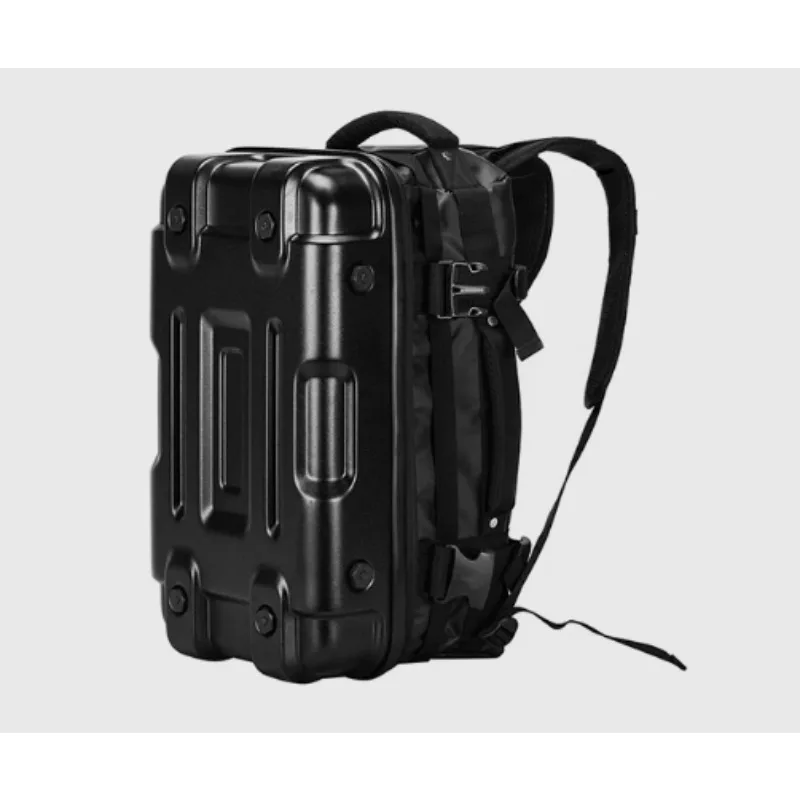 Hard Shell Cyberpunk Backpack, Expandable Motorcycle Helmet Bag with Laptop Compartment, Sci-Fi Travel Gear