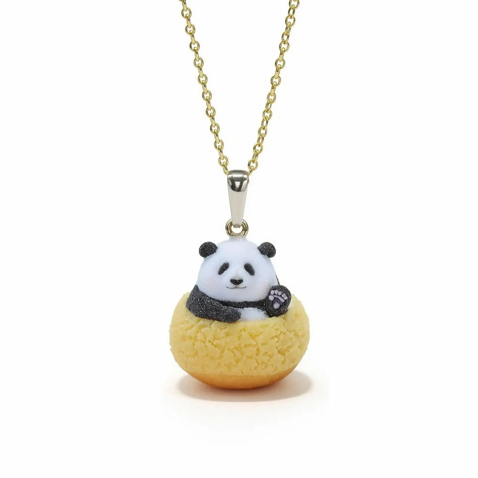 Animal Puff Pendant Necklace Cute Panda Resin Gold Plated Chain Jewelry for Women Gift Box