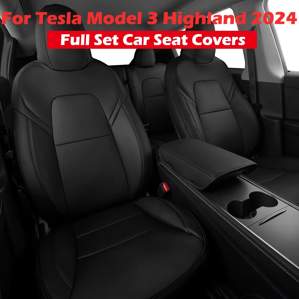 Full Set Car Seat Covers for Tesla Model 3 Highland 2024,Nappa PU Leather Car Seat Cover Front Rear Seat Bench Cushion