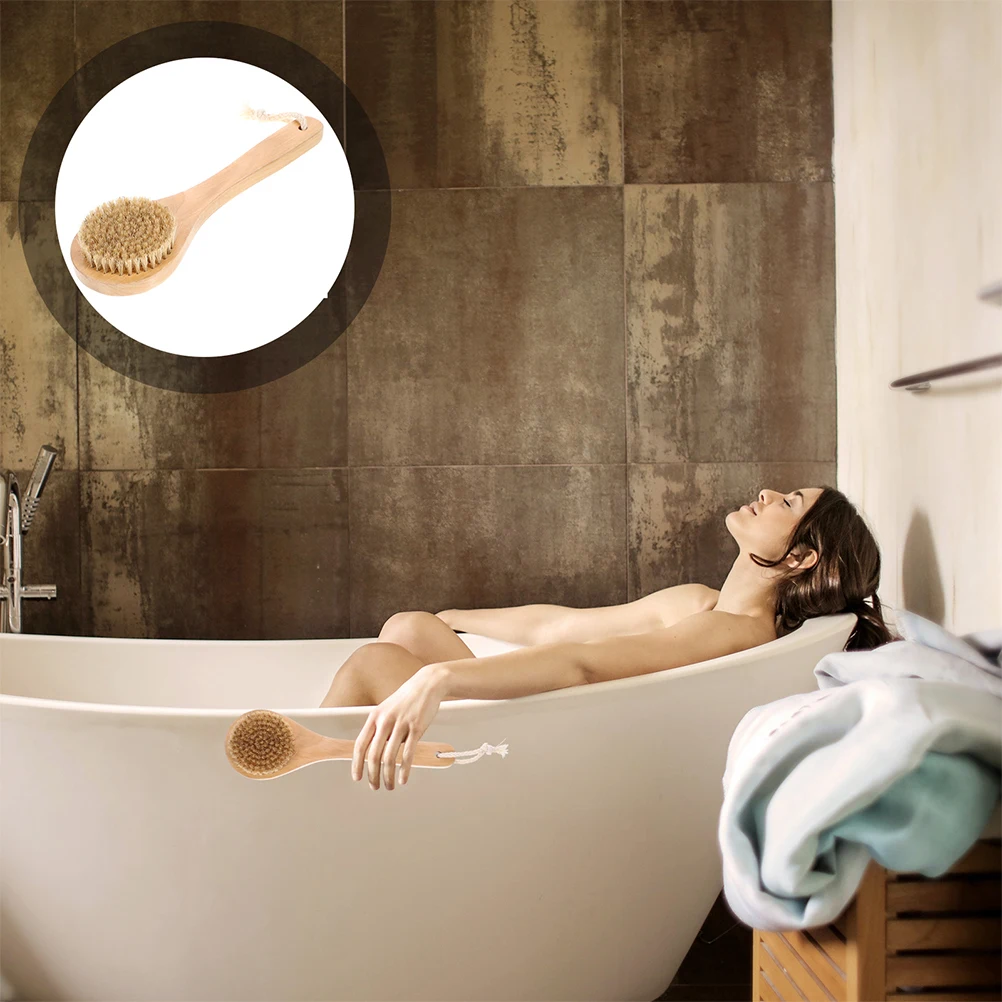

Boar Bristle Shower Brush Bathing Soft Bristles Massage Exfoliating Body Scrub Adult Back Wash Safe Material Long Handle Wooden