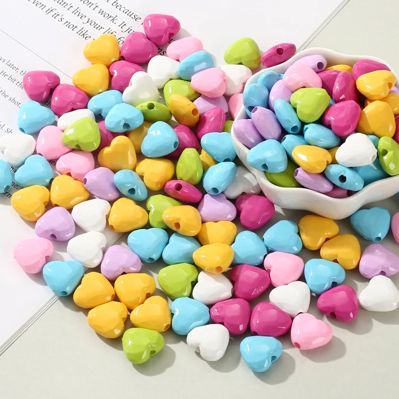 20Pc 14x15mm Colorful Heart Beads Acrylic Spaced Loose Beads For Handmade Jewelry Making DIY Pendant Necklace Bracelet Accessory