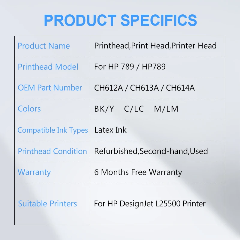 For HP 789 DesignJet Printhead CH612A CH613A CH614A Print Head Compatible For HP DesignJet L25500 Printer Head (BK/Y C/LC M/LM)