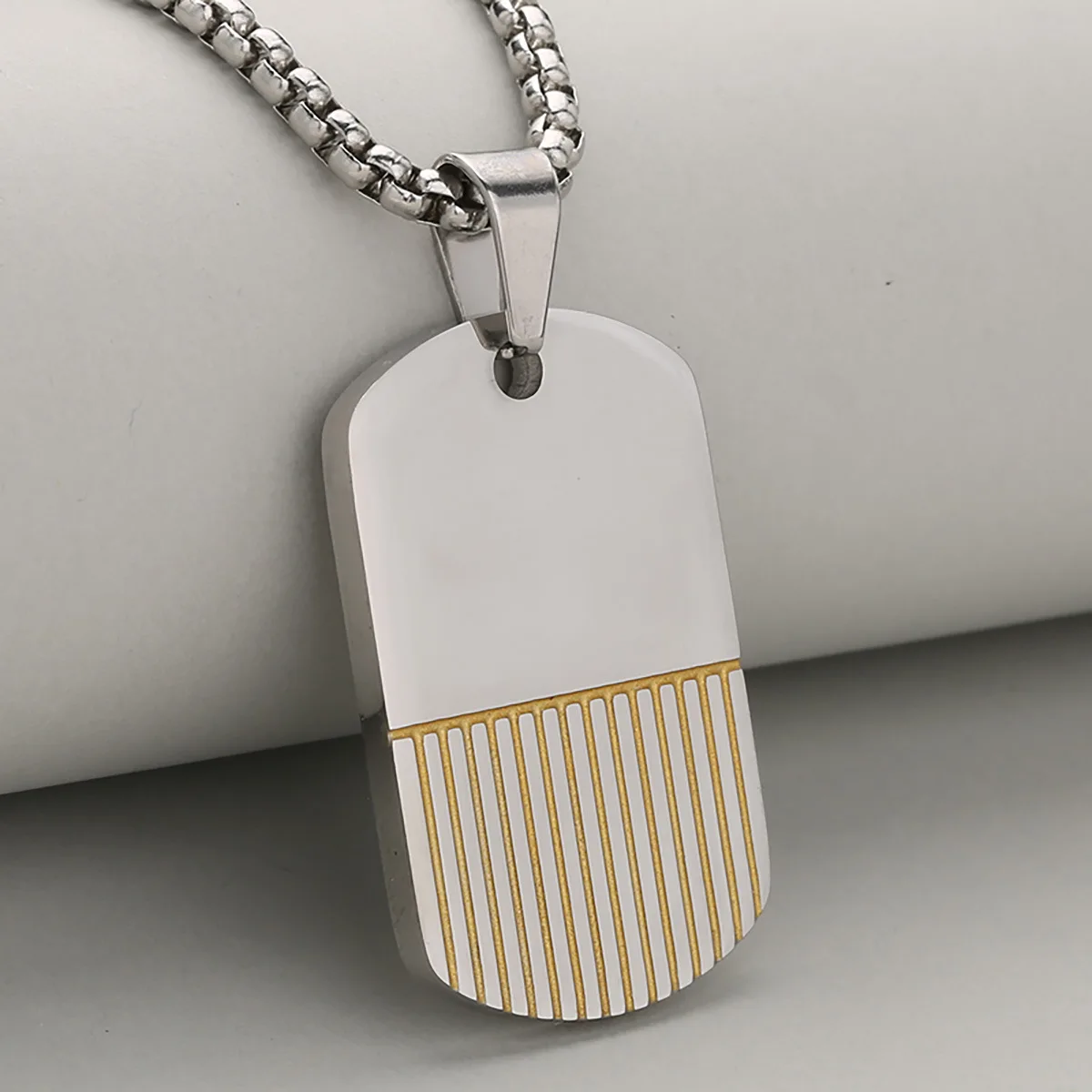 Daily All-Match Simple Men's Military Tag Square Retro Hip Hop Stainless Steel Pendant Necklace For Men And Women