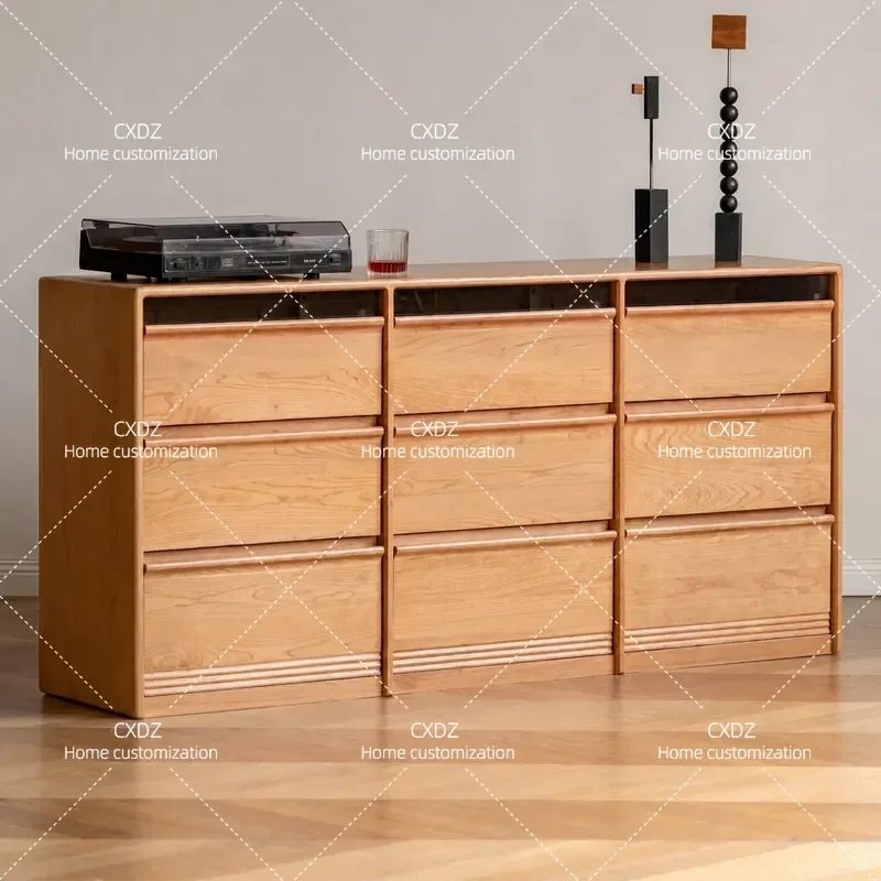 Solid wood chest, household bone line, chest of drawers, bedroom, cherry wood storage side cabinet, black label nine-bucket