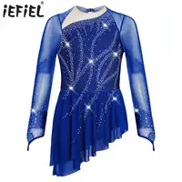 Vestido de baile lírico moderno para niñas, vestido de malla transparente de manga larga con recortes en la espalda y diamantes de imitación, Ropa de baile lírico para patinaje artístico
