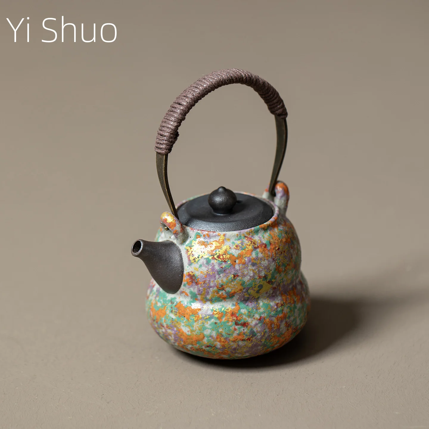 Colorful Rock Mineral Old Rock Mud Teapot Gold Thread Colorful Rock Handmade Pottery Tea Brewing Pot Tea Kettle