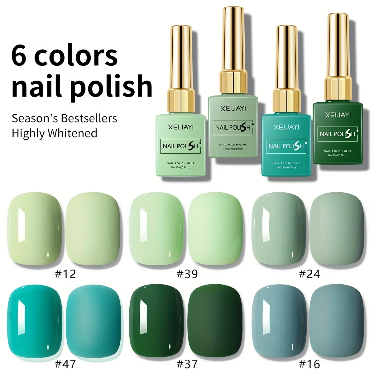 6pcs Green Nail Polish Set A Curated Collection of Seasonal Greens for a Salon-Perfect, Nail Art DIY Home Salon