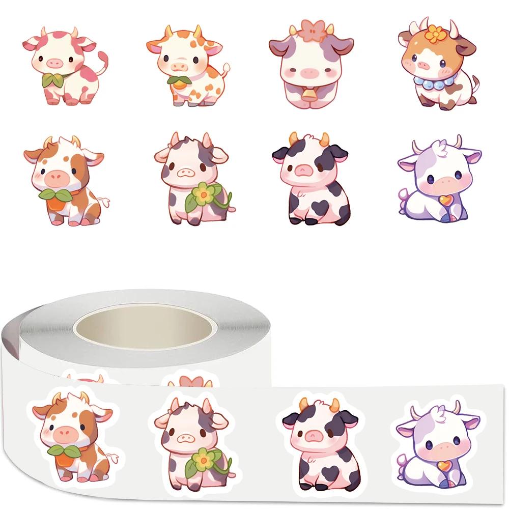

500PCS Rainbow Cow Animal Stickers Rolls Aesthetic Cute Cow Waterproof Vinyl Stickers for Teens Laptop Bottle Decoration Decals