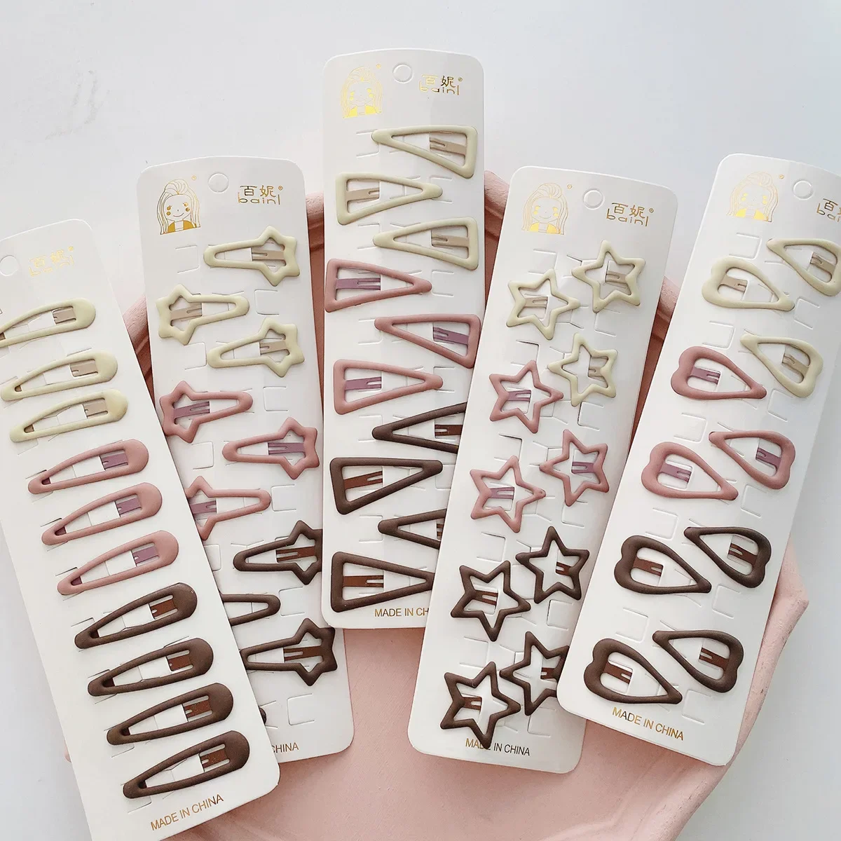 10pcs Lovely Coffee Color Girls Hairpins Kids Mini Snap Hair Clips Star Drop Hairpins Click Clack Baby Toddler Hair Accessories