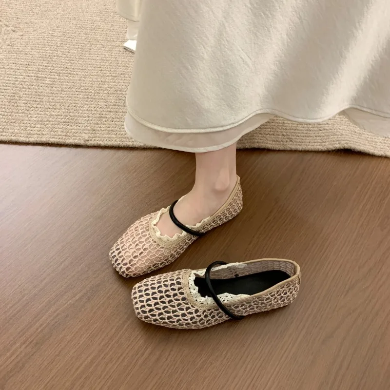 

Heightened Mesh Woven Sandals Summer New Little Man French Mary Single