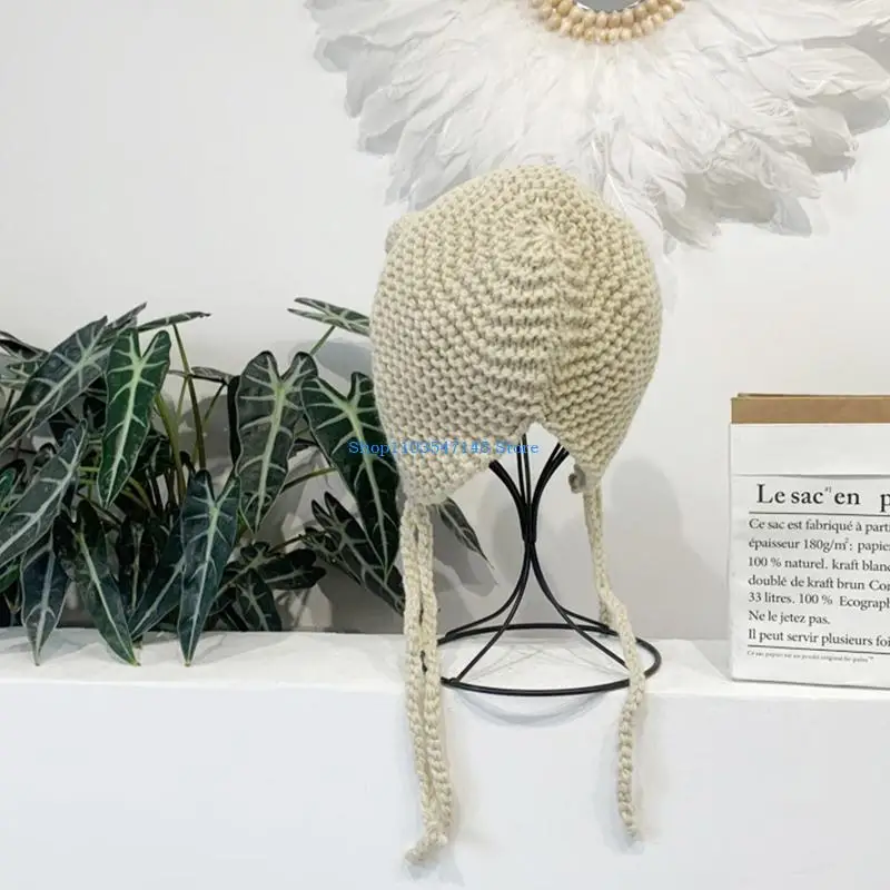 P88B نساء شتاء دافئ مكتنزة كابل متماسكة قبعة رفرف للأذن لطيف الكرتون الحيوان لعيون الضفدع بلون في الهواء الطلق يندبروف قبعة C