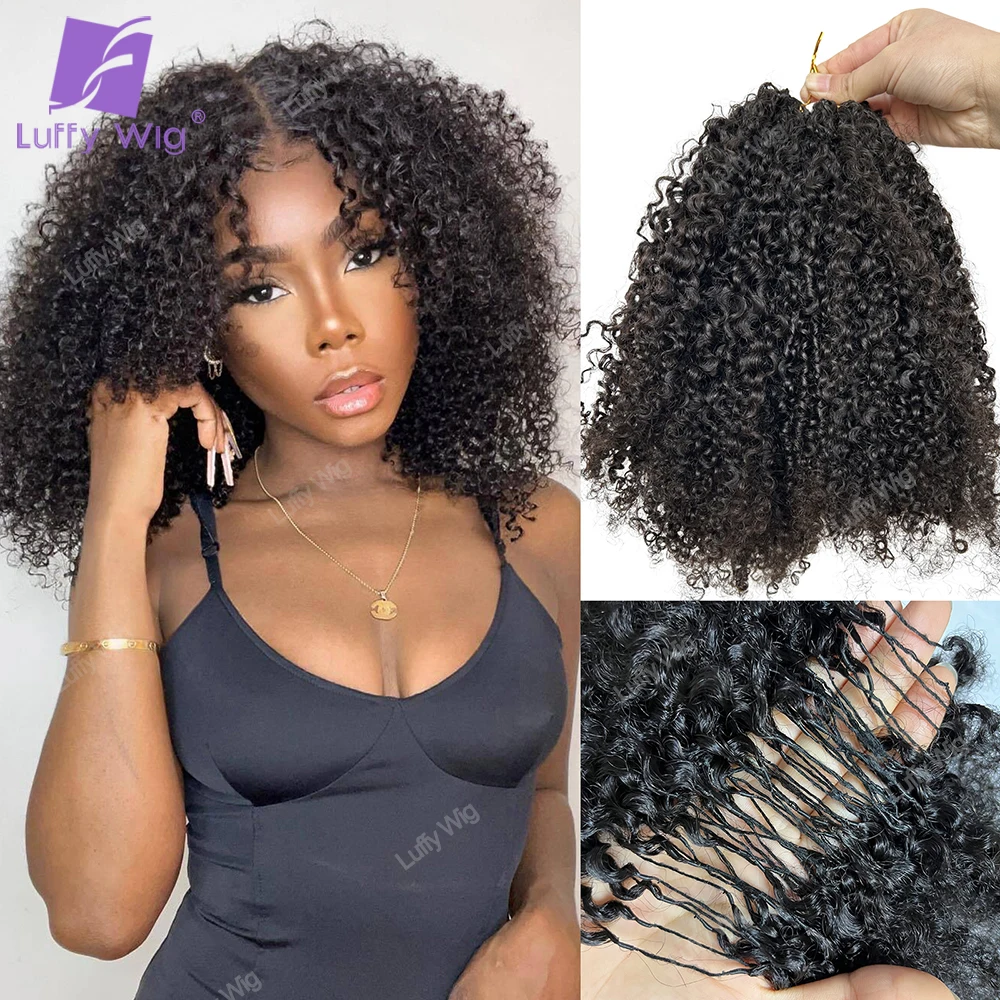 Human Crochet Afro Hair Kinky Curly Pre Separated Feather Extensions Knotless Micro Ring Loop Hair Crochet With String