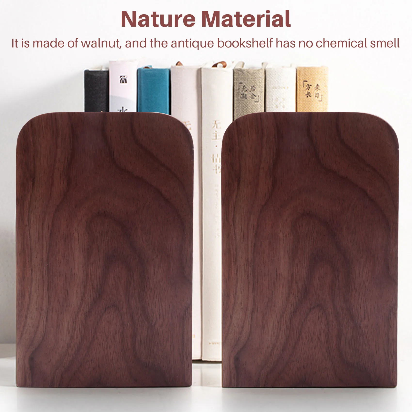 

SCLL-2Pcs Wooden Bookends With Metal Base Heavy Duty Black Walnut Book Stand With Anti-Skid Dots For Office Desktop Or Shelves