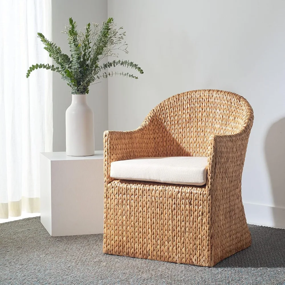 Natural/Beige Cushion Rattan Dining Chair with Water Hyacinth Seat (Fully Assembled)