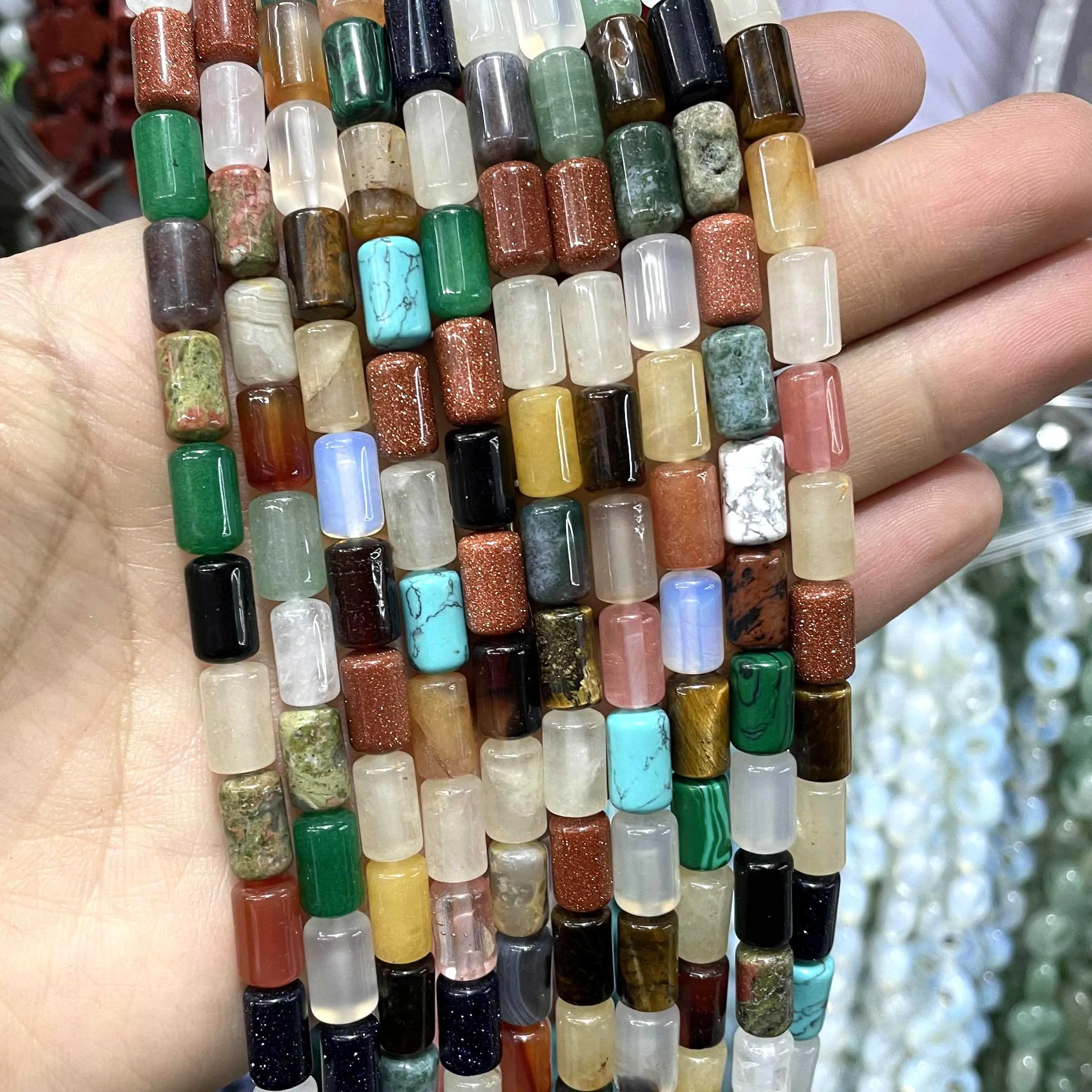 Natural Stone Cylinder Turquoises Agates Jades Tiger Eye Spacer Loose Beads For Jewelry Making DIY Bracelet Necklace Accessories