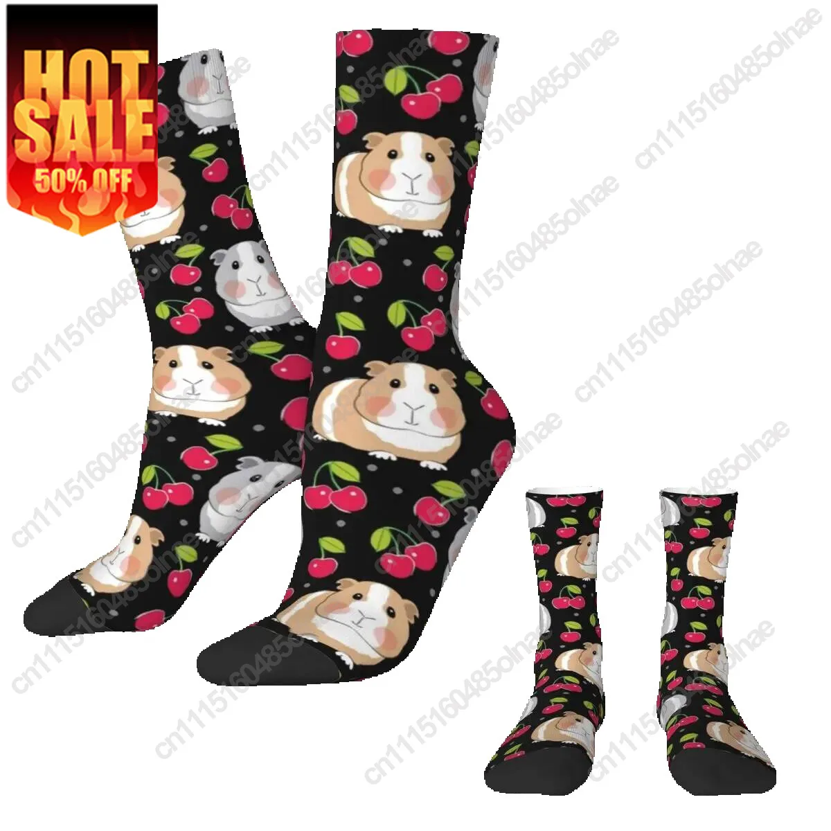 Cherry Guinea Pig Cute Sock Animal Print Retro Stockings Autumn Anti Sweat Women High Quality Custom Climbing Socks