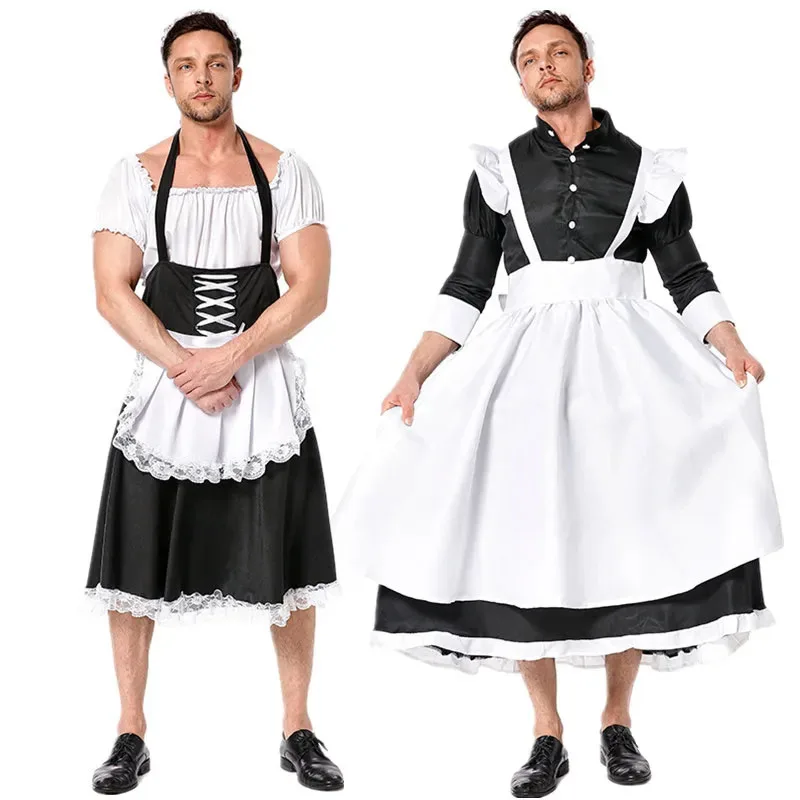 

Men Maid Plus size Outfit Long Dress Apron Dress Sissy Exotic Cosplay Anime Lolita Dress party halloween costume cross dresser