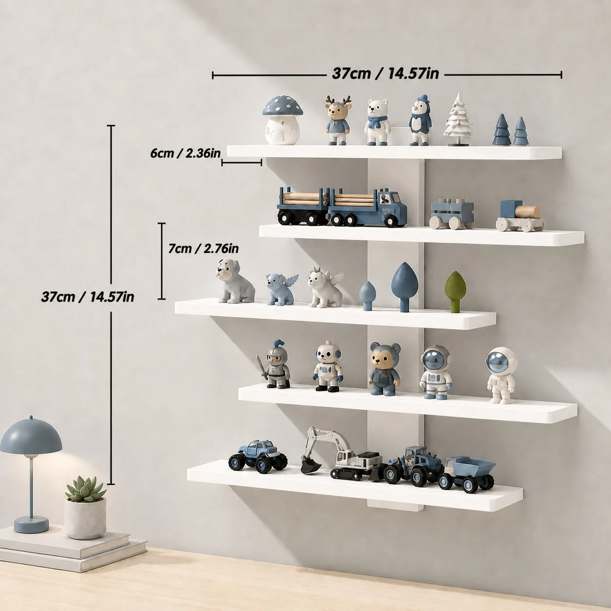 4-piece set of collectible floating wall racks, multi-tiered wall shelving units, versatile display stands, suitable for office