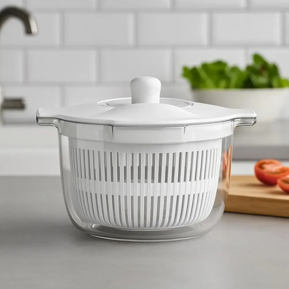 2 in 1 Vegetable Salad Spinner Large Capacity Quick Dry Food Strainer Multifunctional Fruits Drain Basket Vegetable Washing