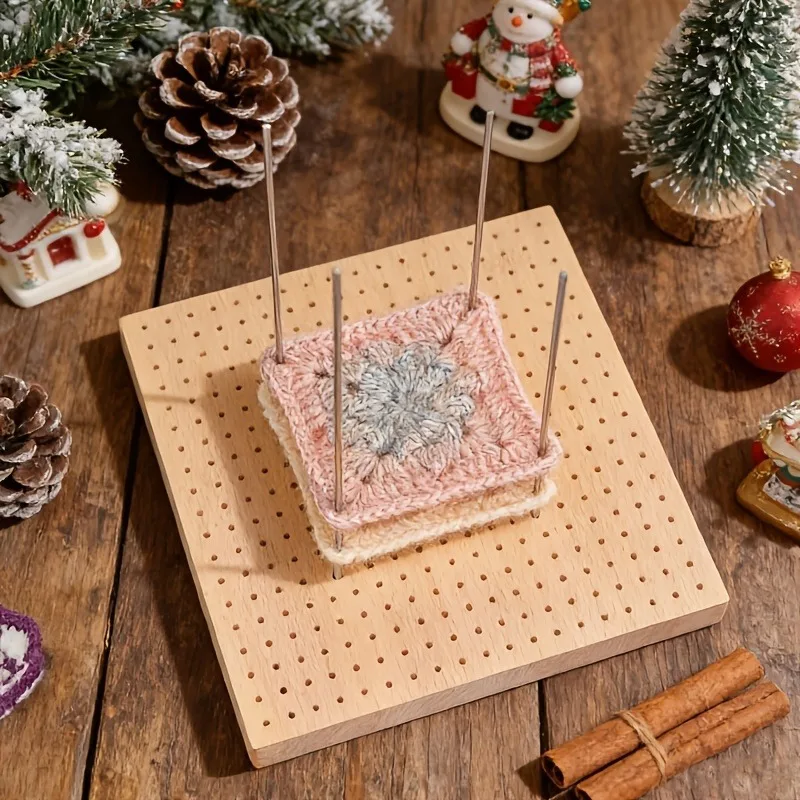 Wooden Crochet Shaping Board, Square Threading Board with Fixed Rod and Needle Pad, Precise Positioning of Yarn view 5