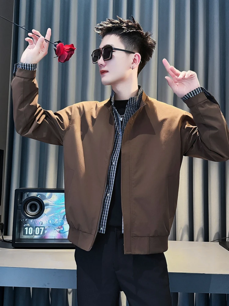 

Faionable клетчатый дизайн, мужская куртка с воротником-стойкой, весна-осень, модная брендовая искусственная двухсекционная верхняя одежда Sli