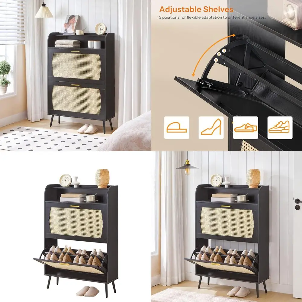 

Narrow Flip Drawer Shoe Organizer Cabinet for Entryway, Adjustable Shelves, Black