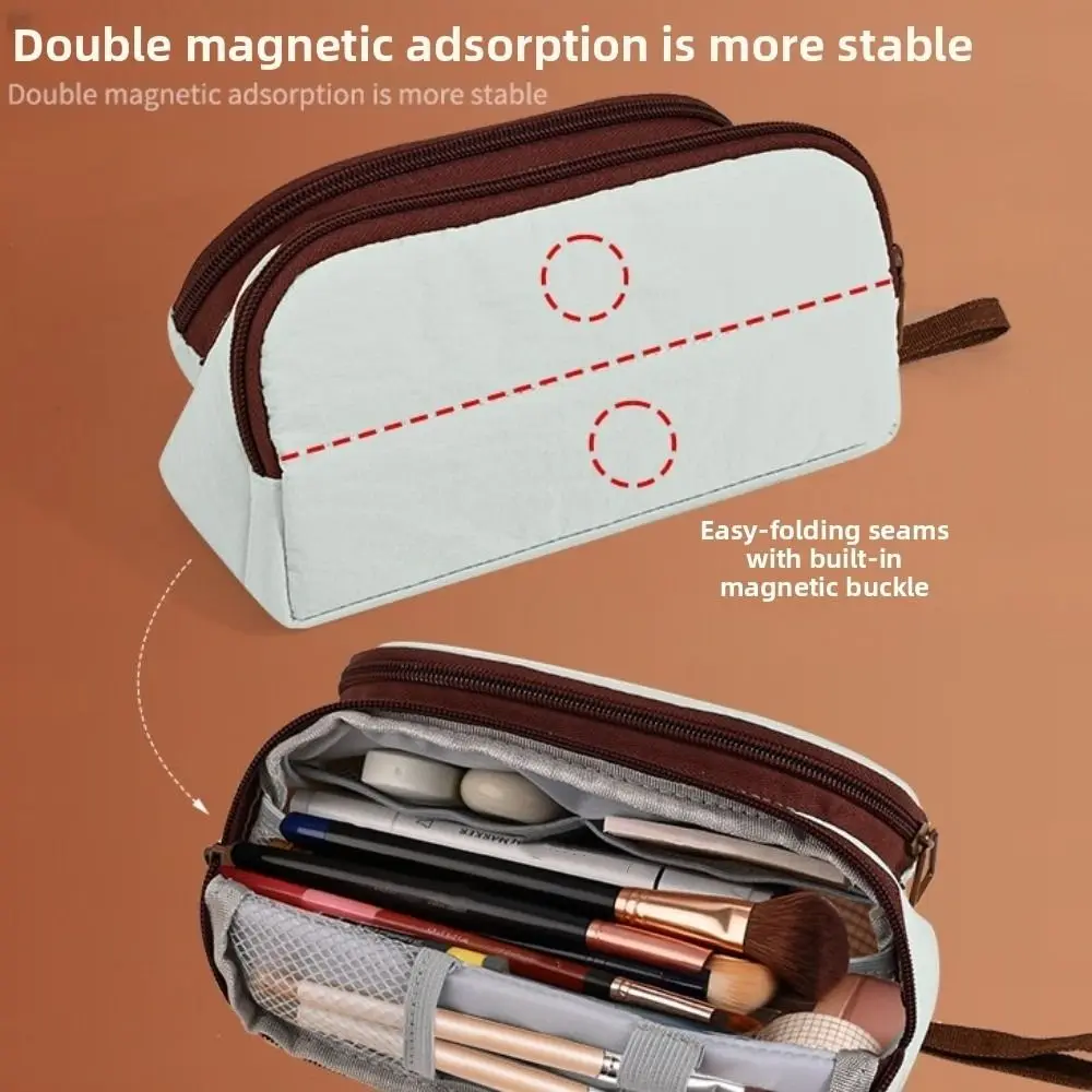 

Косметичка, треугольная магнитная сумка для ручек с бантом, многослойная сумка для ручек в корейском стиле с ручкой, карман для хранения, сумка-карандаш для путешествий