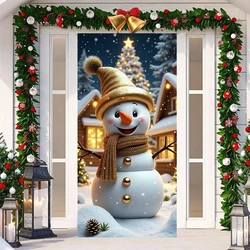 Gold Theme Snowman Xmas Door Cover Outdoor Garden Front Door Decoration Linings For Christmas Doors New Year 2025 Party Supplies