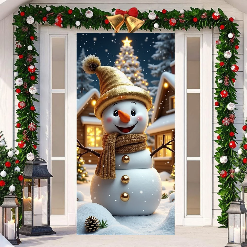 Snowman Christmas Door Banner - Festive Front Door Cover, Polyester Festive Decorations for Indoor and Outdoor Use