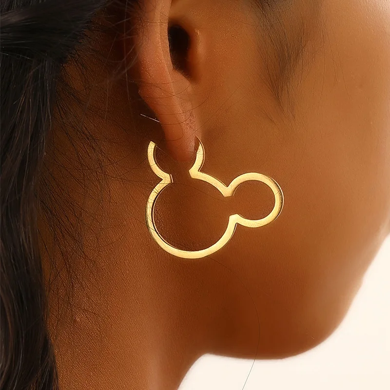 Fashion Gold Color Mini Cartoon Cute Mouse Stud Earrings For Women Girls Korean Perforated Earrings Gift