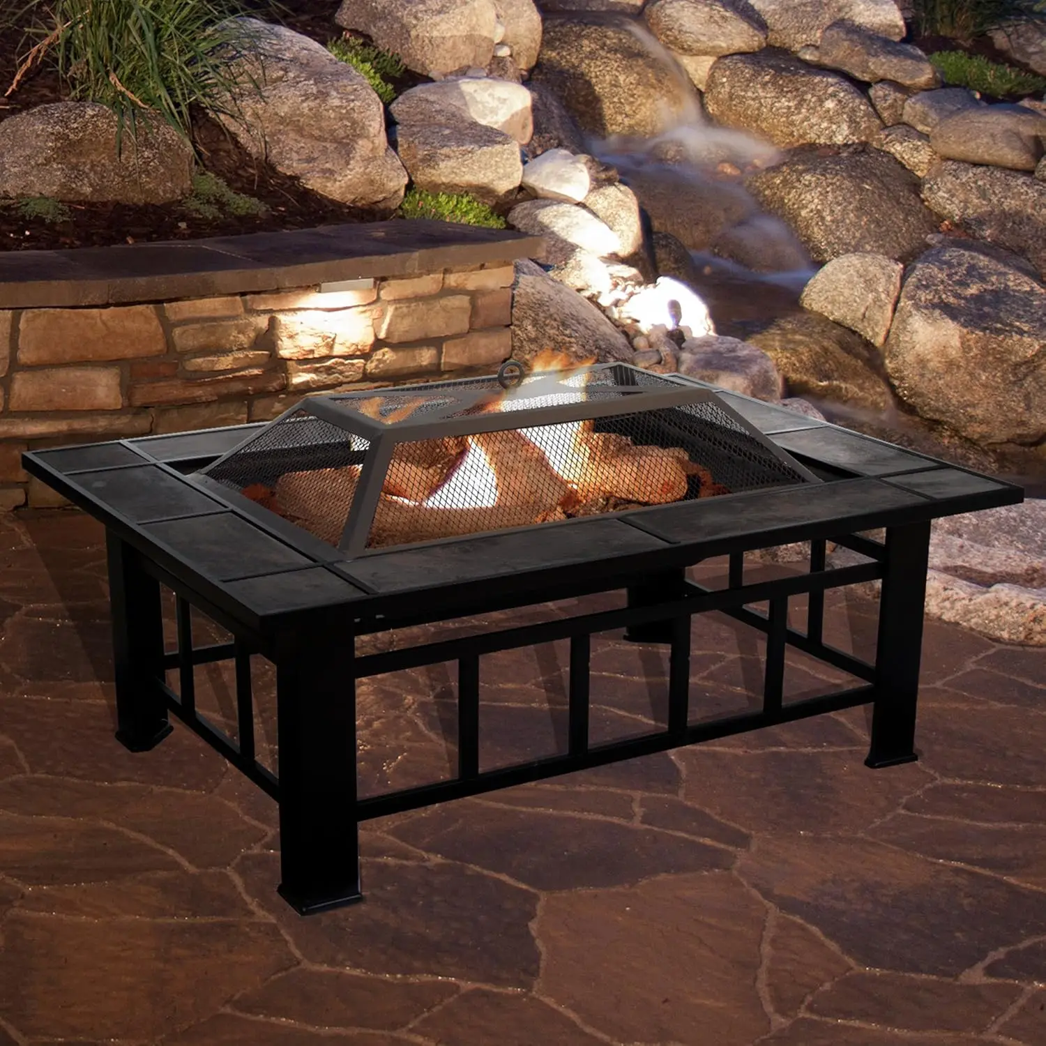 

W150098 37" Tile Rectangular Fire Pit, Black