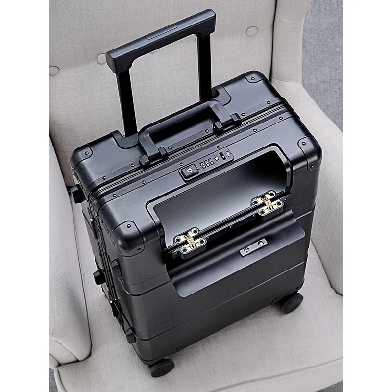 Alle Aluminium Mgnesium Legierung Koffer Business Trolley Fall tragbare Front öffnung 20 Zoll 24 "28" Koffer Zahlens chloss